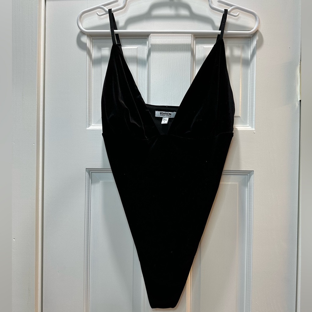 Express Edition Plunging Neckline Velvet Bodysuit